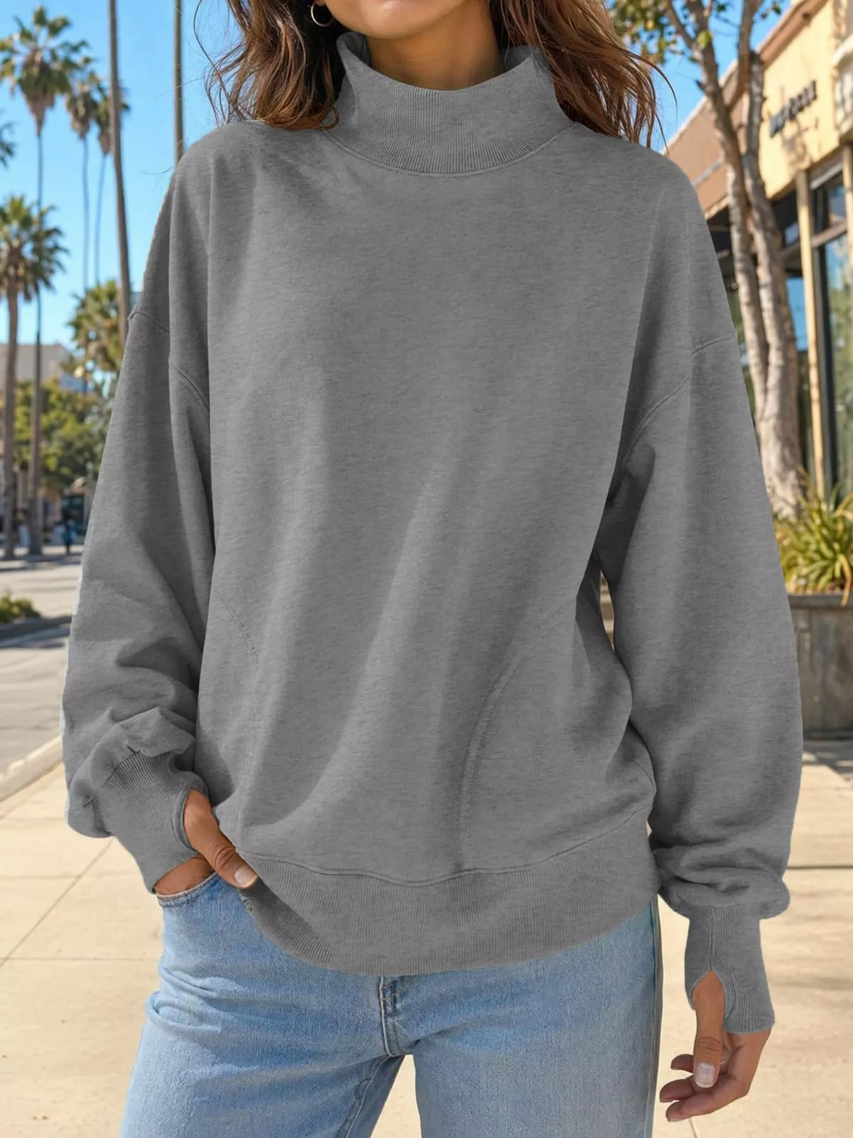 Mock Neck Oversized Sweatshirt