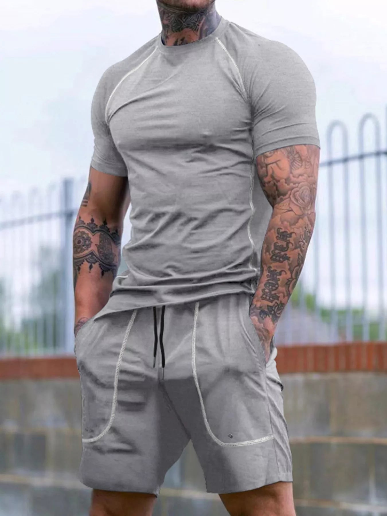 Men's Full Size Casual Short Sleeve T-Shirt and Shorts Set Plus Size