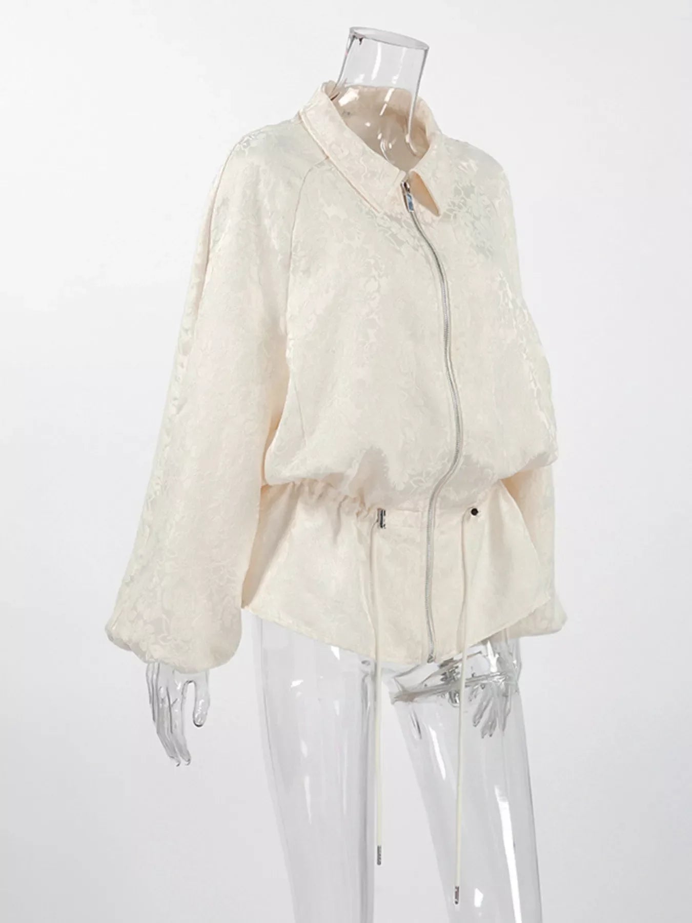 Jacquard Bomber Jacket with Drawstring Waist