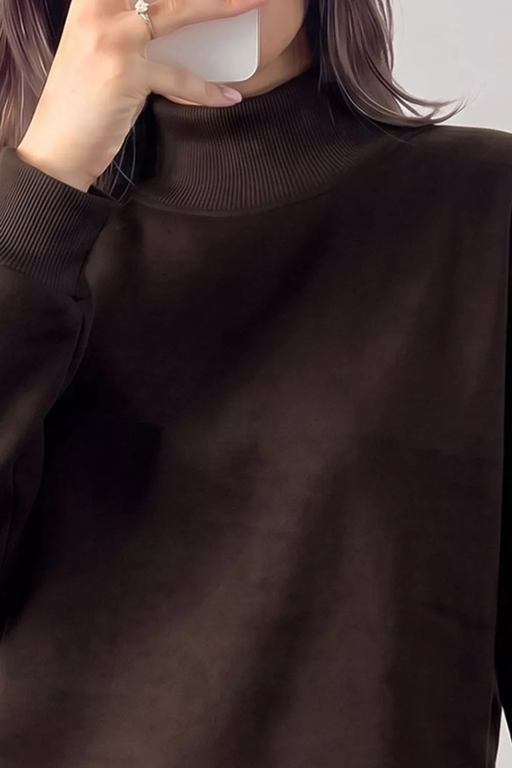 Lace Hem Mock Neck Sweatshirt