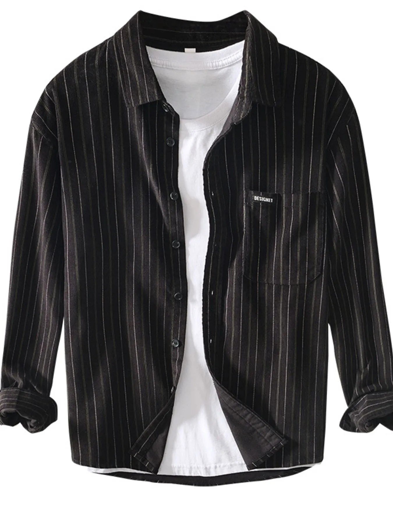 Men's Plus Size Striped Button Up Long Sleeve Shirt