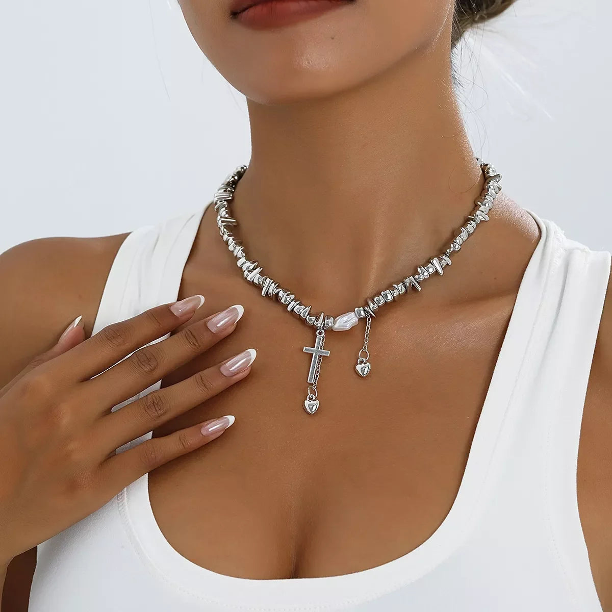 Chunky Chain Cross Pendant Necklace