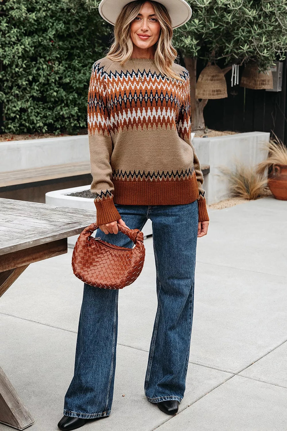 Geometric Pattern Long Sleeve Sweater