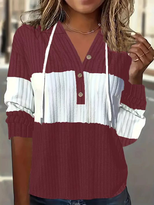 Color Block Drawstring Long Sleeve Hoodie