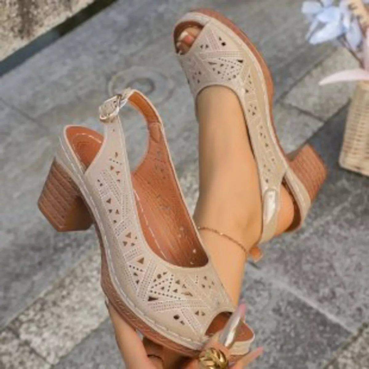 Open Toe Block Heels Sandals