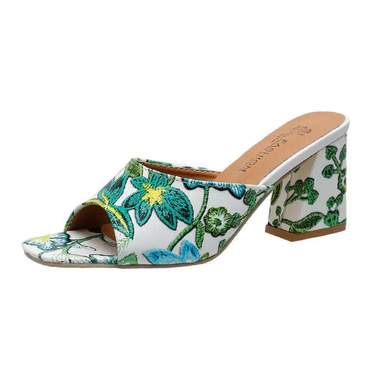 Printed Block Heels Sandals