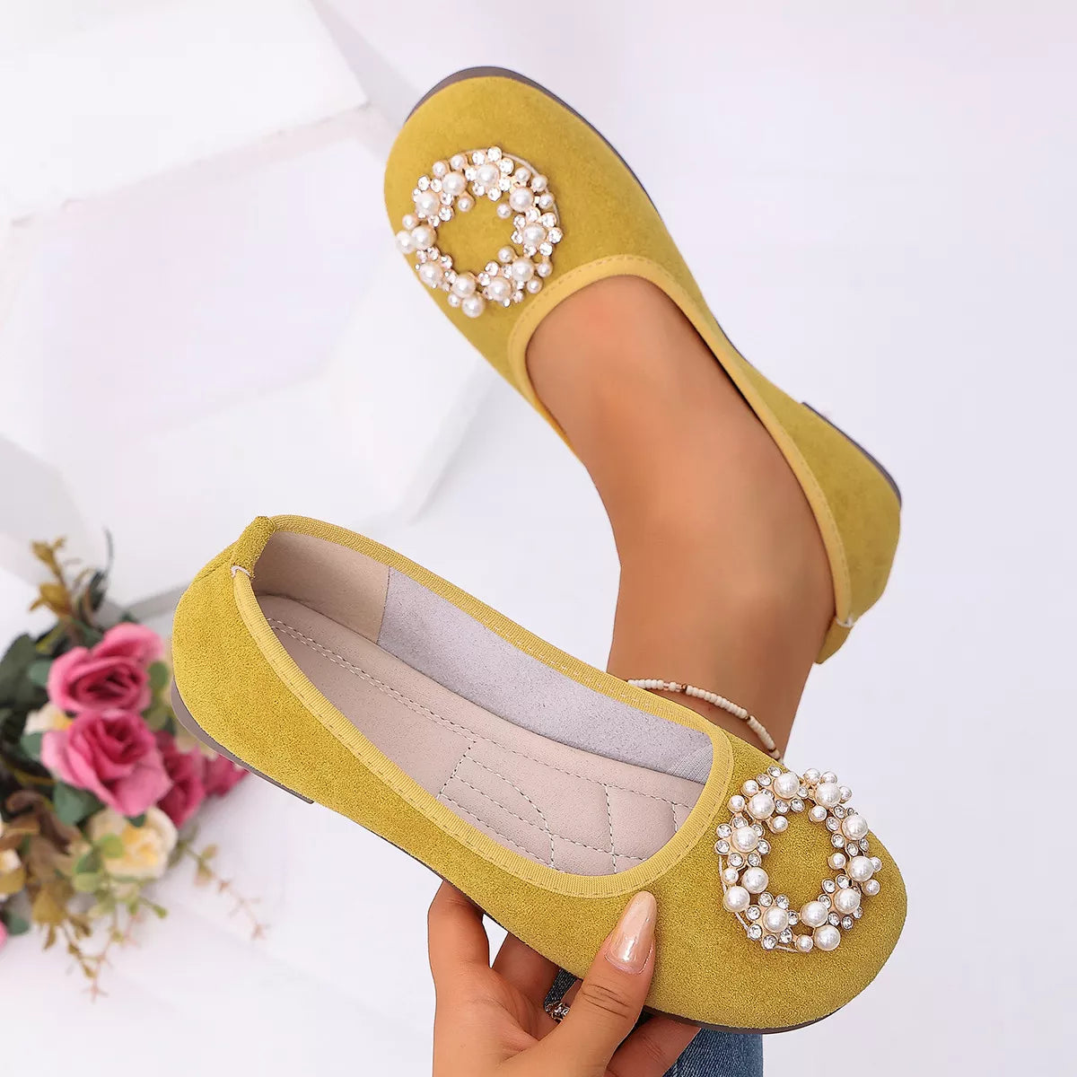 Pearl Embellished Slip-Ons