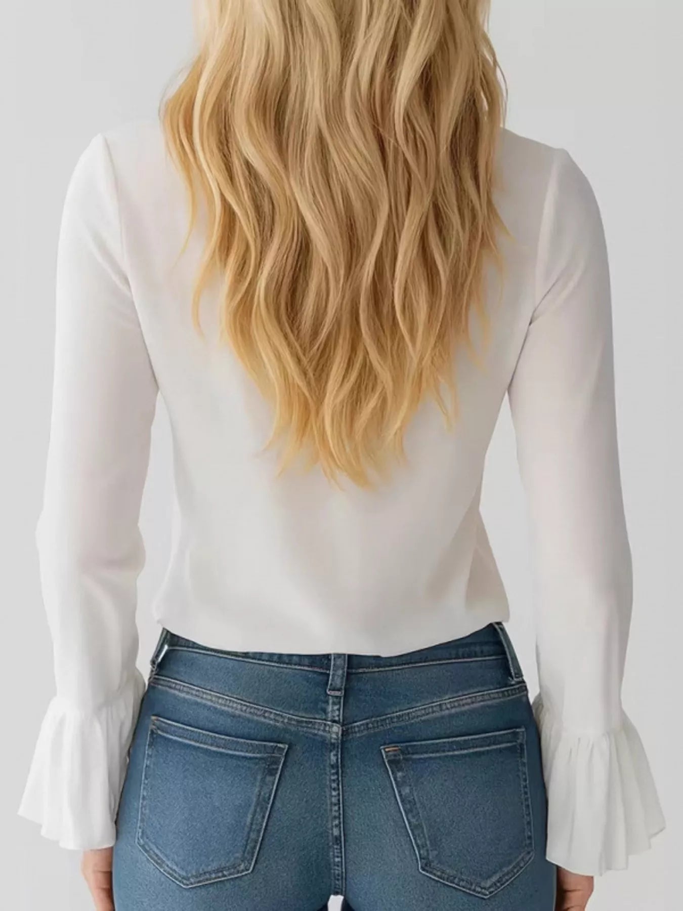 Ruffled Tie Front Flare Sleeve Blouse