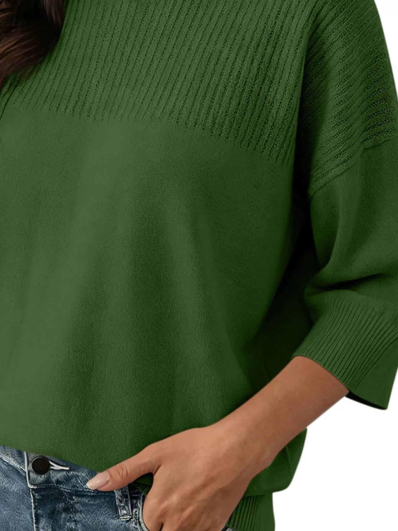 Elegant Crew Neck Eyelet Ribbed Sweater