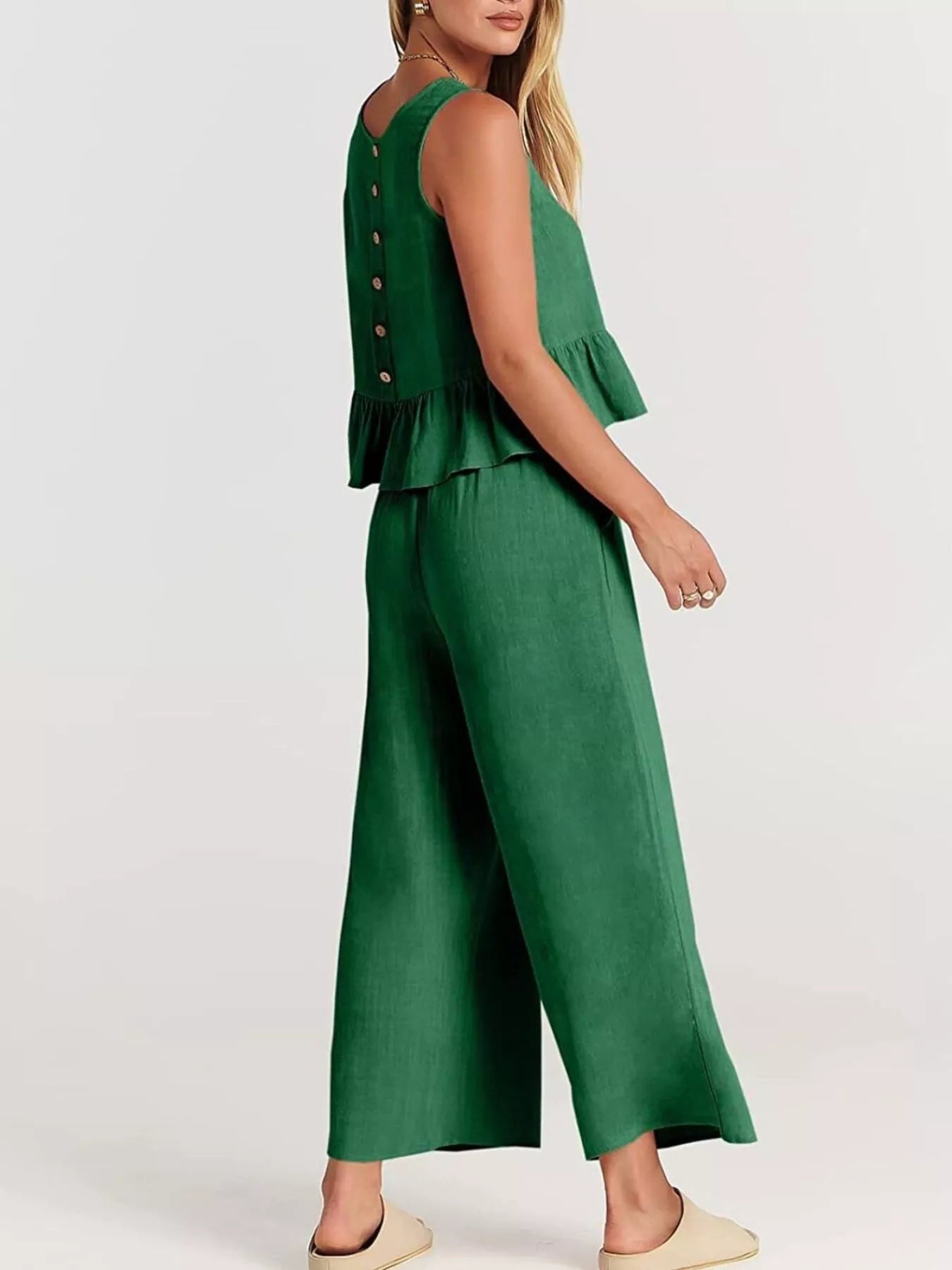 Full Size Ruffled Hem Sleeveless Top and Wide-Leg Pants Set Plus Size
