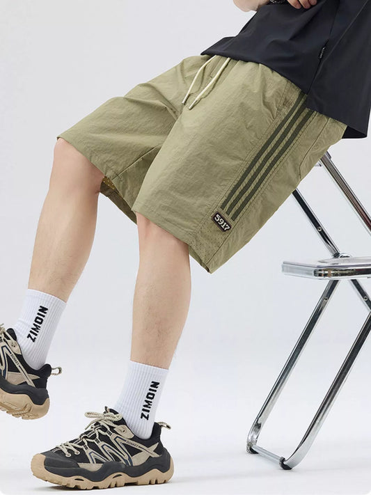 Men's Full Size Casual Loose-Fit Drawstring Shorts with Stripe Detail Plus Size