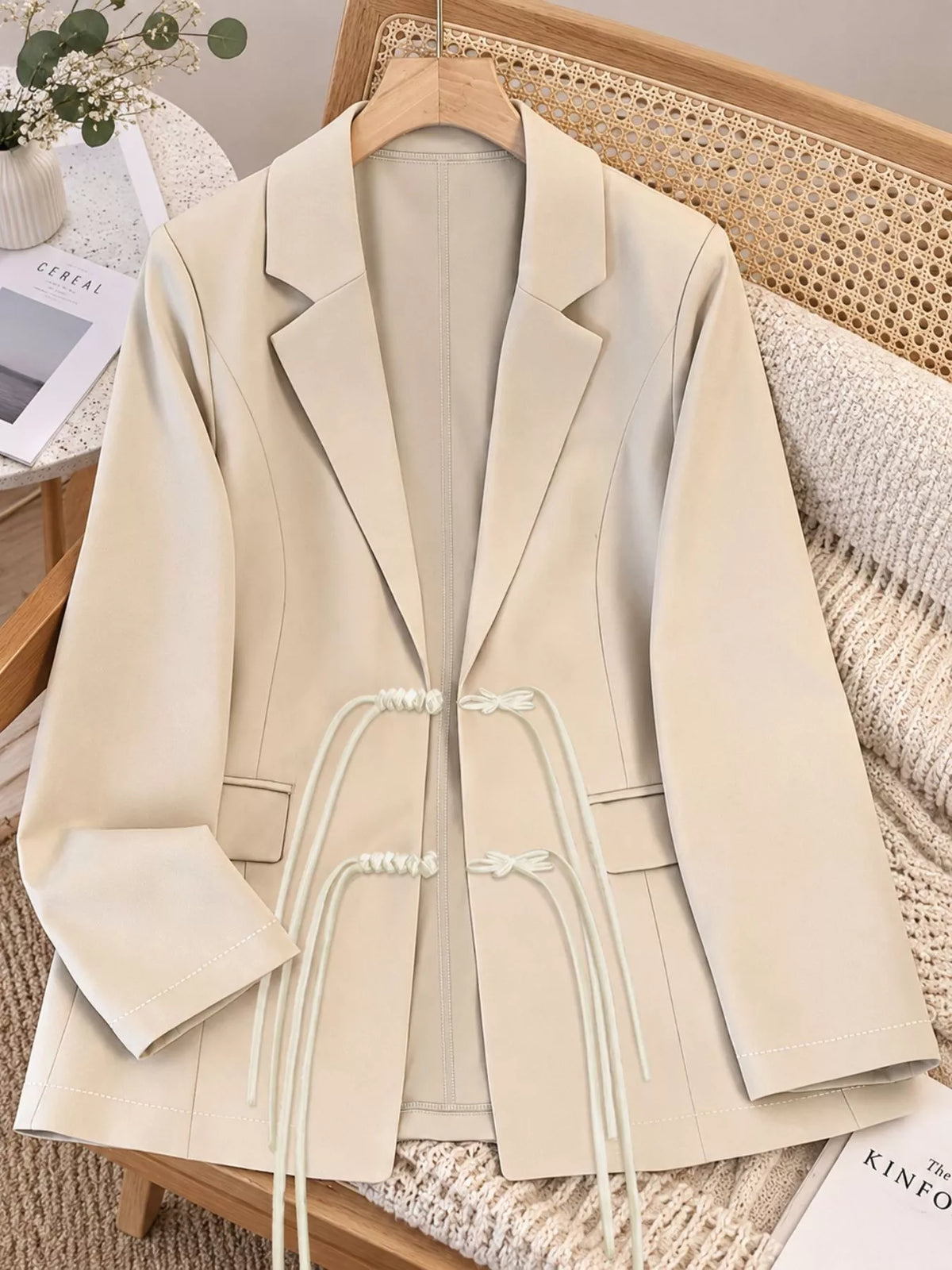Chinese-Style Knot Lapel Collar Blazer