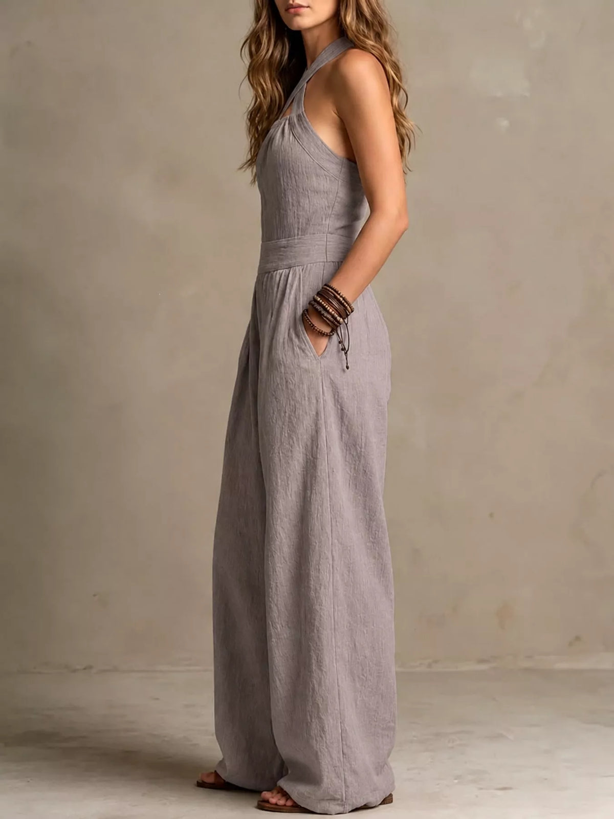 Full Size Halter Neck Wide-Leg Jumpsuit Plus Size