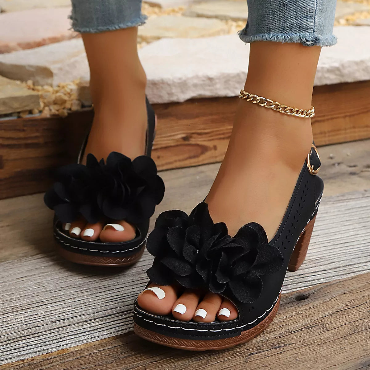Peep Toe Block Heels Sandals