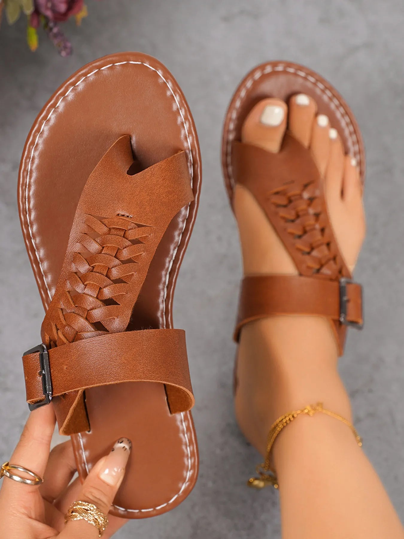 Braided Leather Flat Sandals