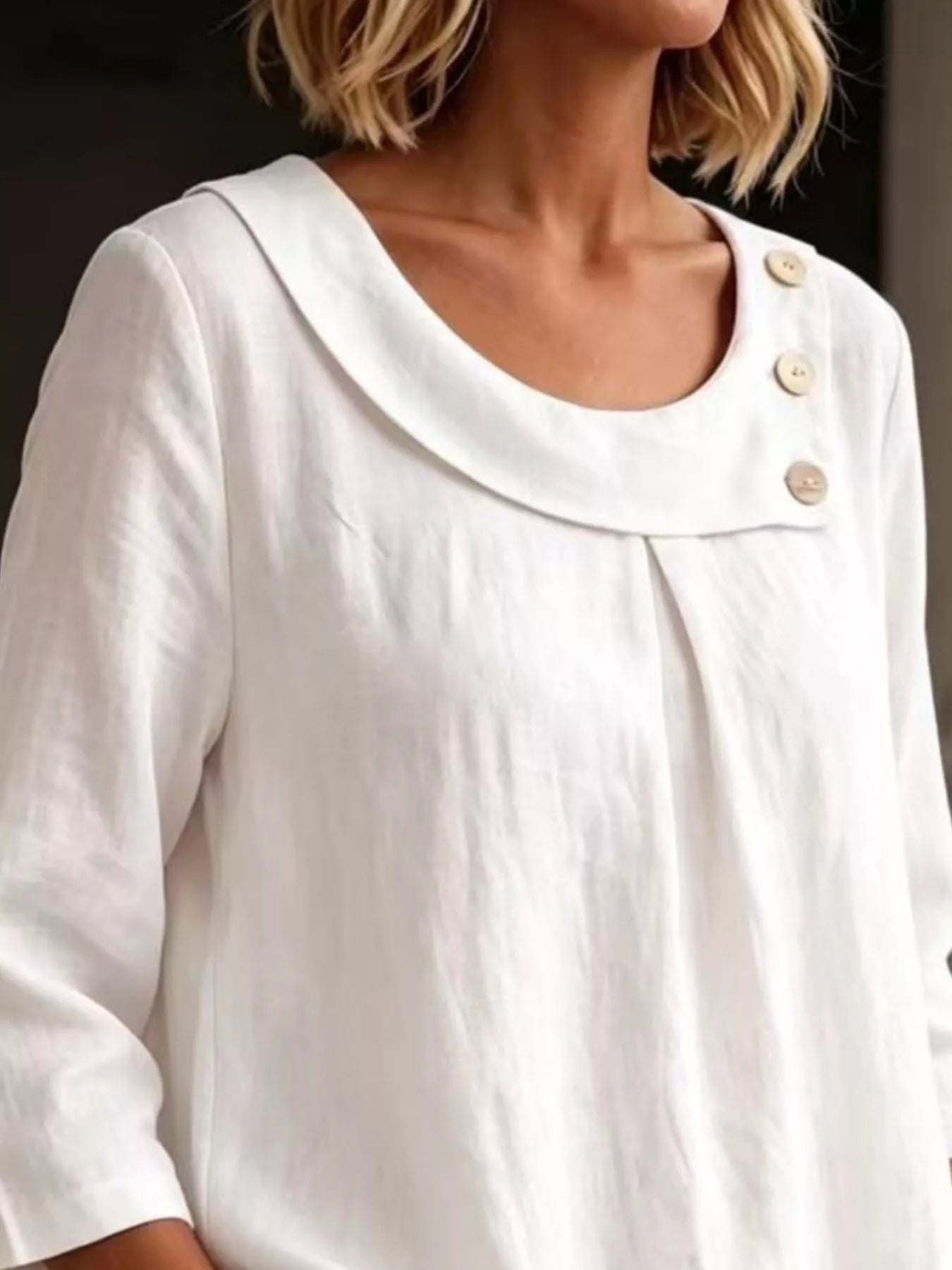 Linen Blend Blouse with Decorative Buttons