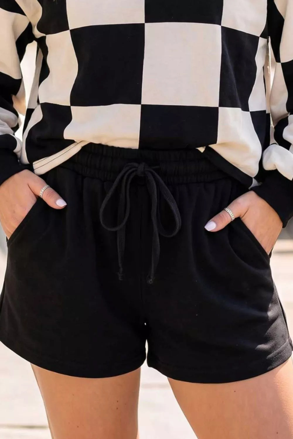 Checkerboard Print Sweatshirt and Shorts Set