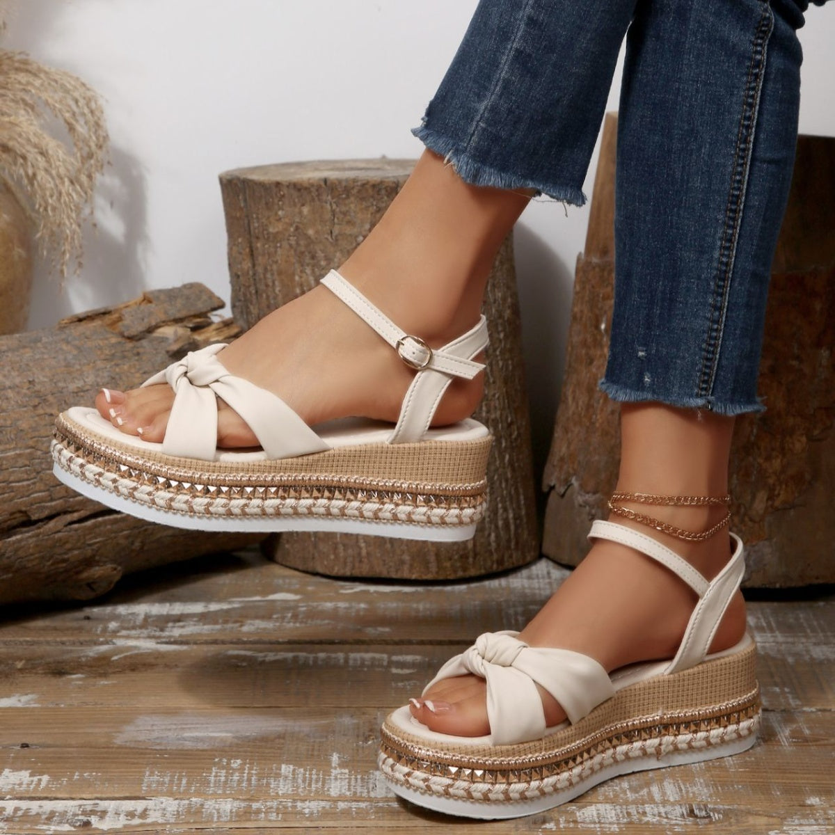 Bow Knot Platform Wedge Sandals