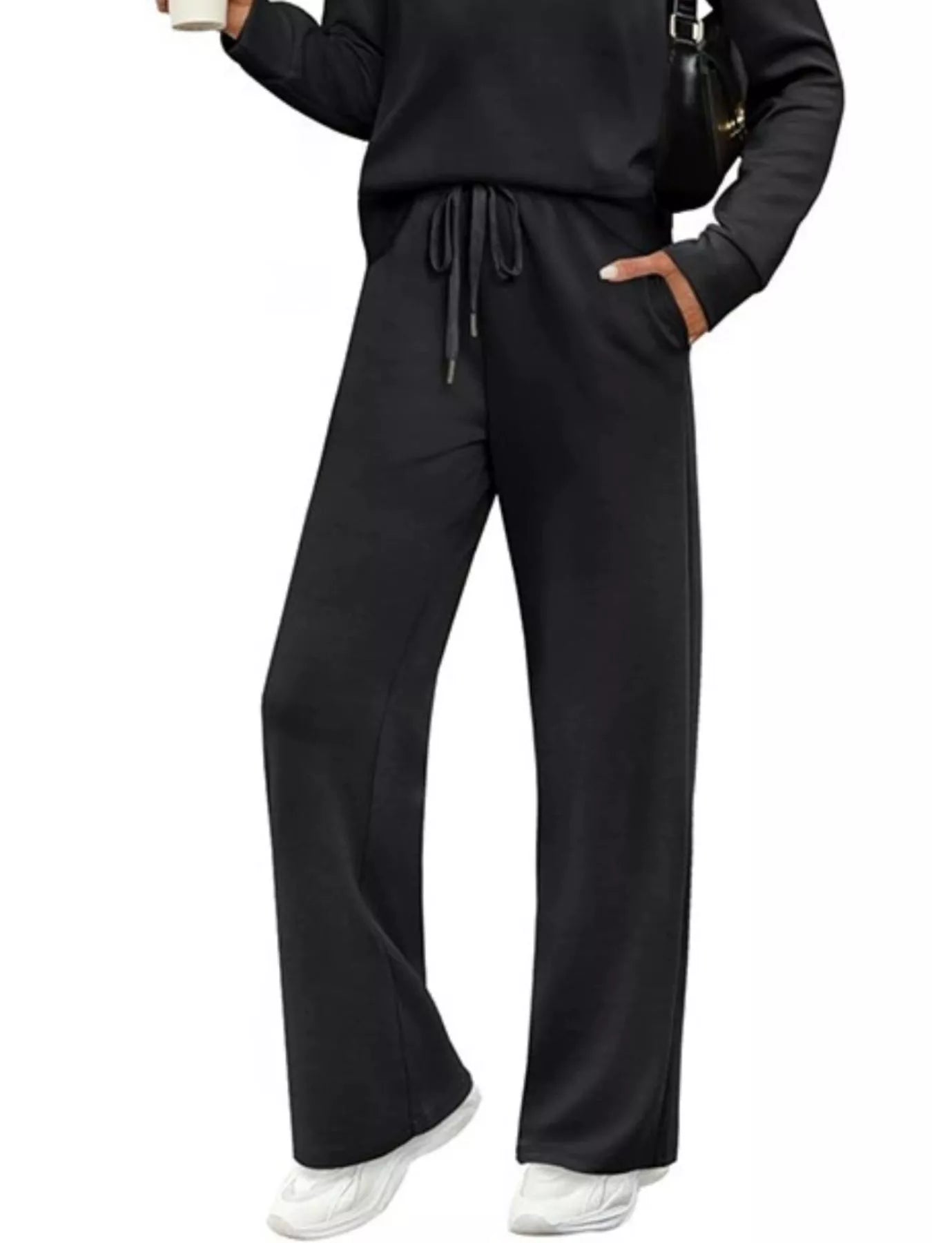 Full Size Casual Long Sleeve Crewneck Top and Drawstring Pants Set Plus Size