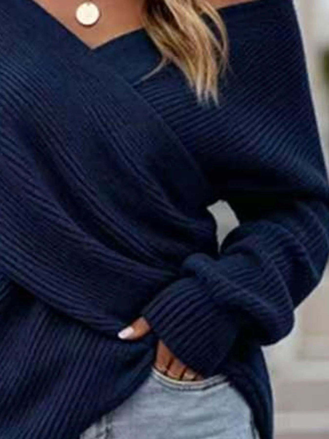 Crisscross Ribbed Knit Long Sleeve Sweater