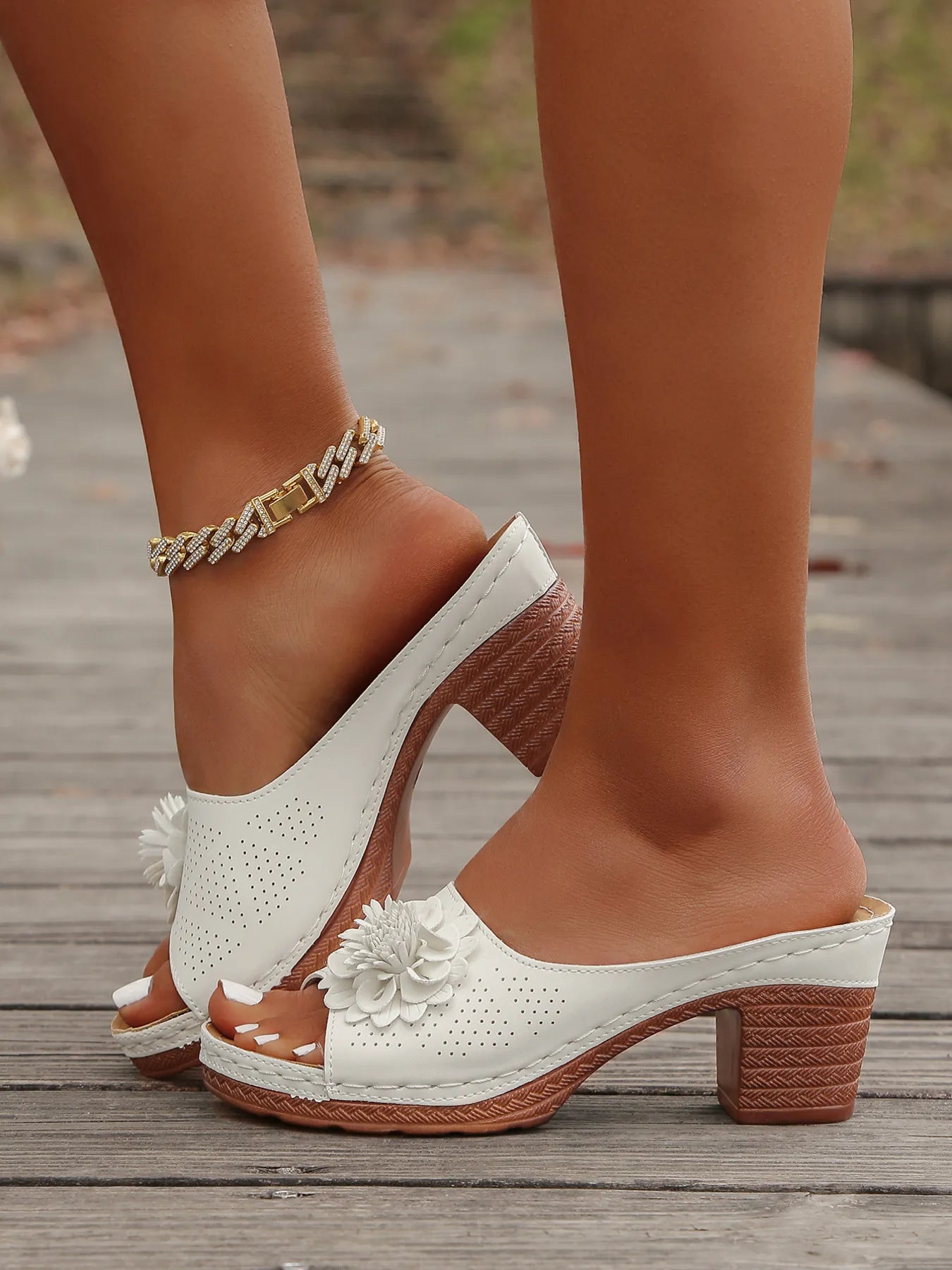 Flower Block Heels Sandals