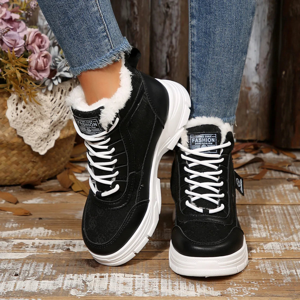 High-Top Platform Chunky Sneaker Boots with Lace-Up