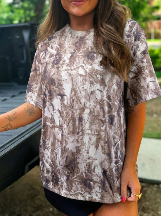 Camouflage Woodland Print Drop Shoulder Tunic Tee