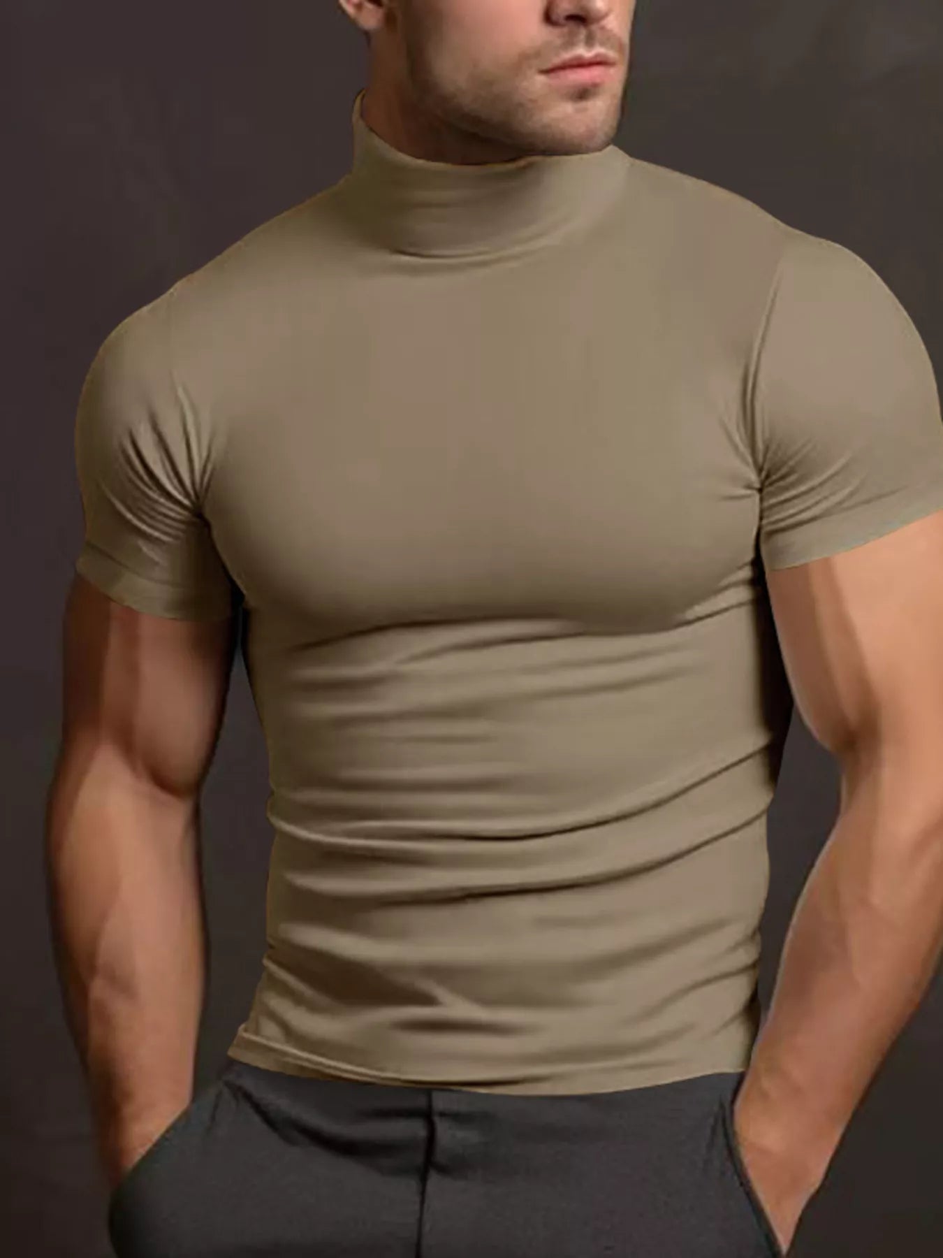 Men's Full Size Short Sleeve Turtleneck T-Shirt Plus Size