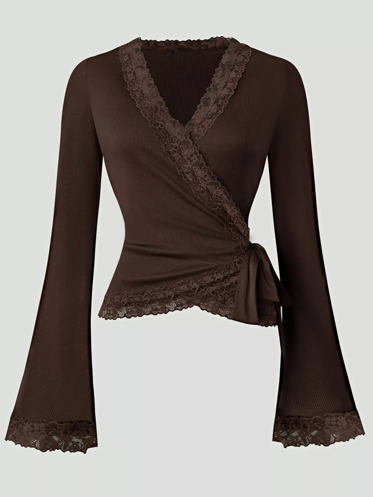 Lace Trim Flare Sleeve Blouse