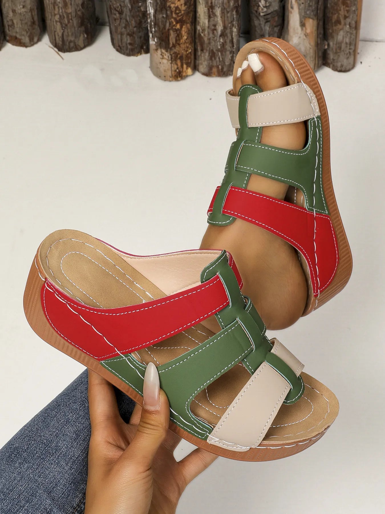 Contrast Cutout Open Toe Sandals