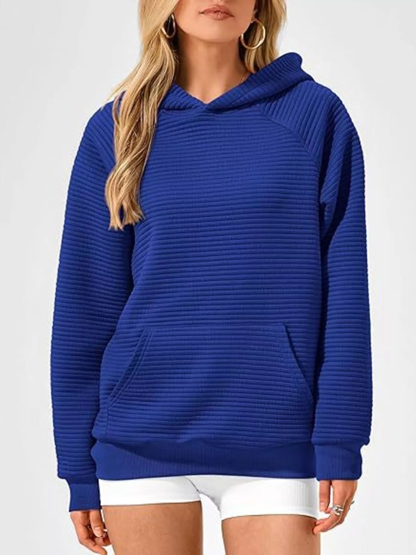 Texture Kangaroo Pocket Raglan Sleeve Hoodie