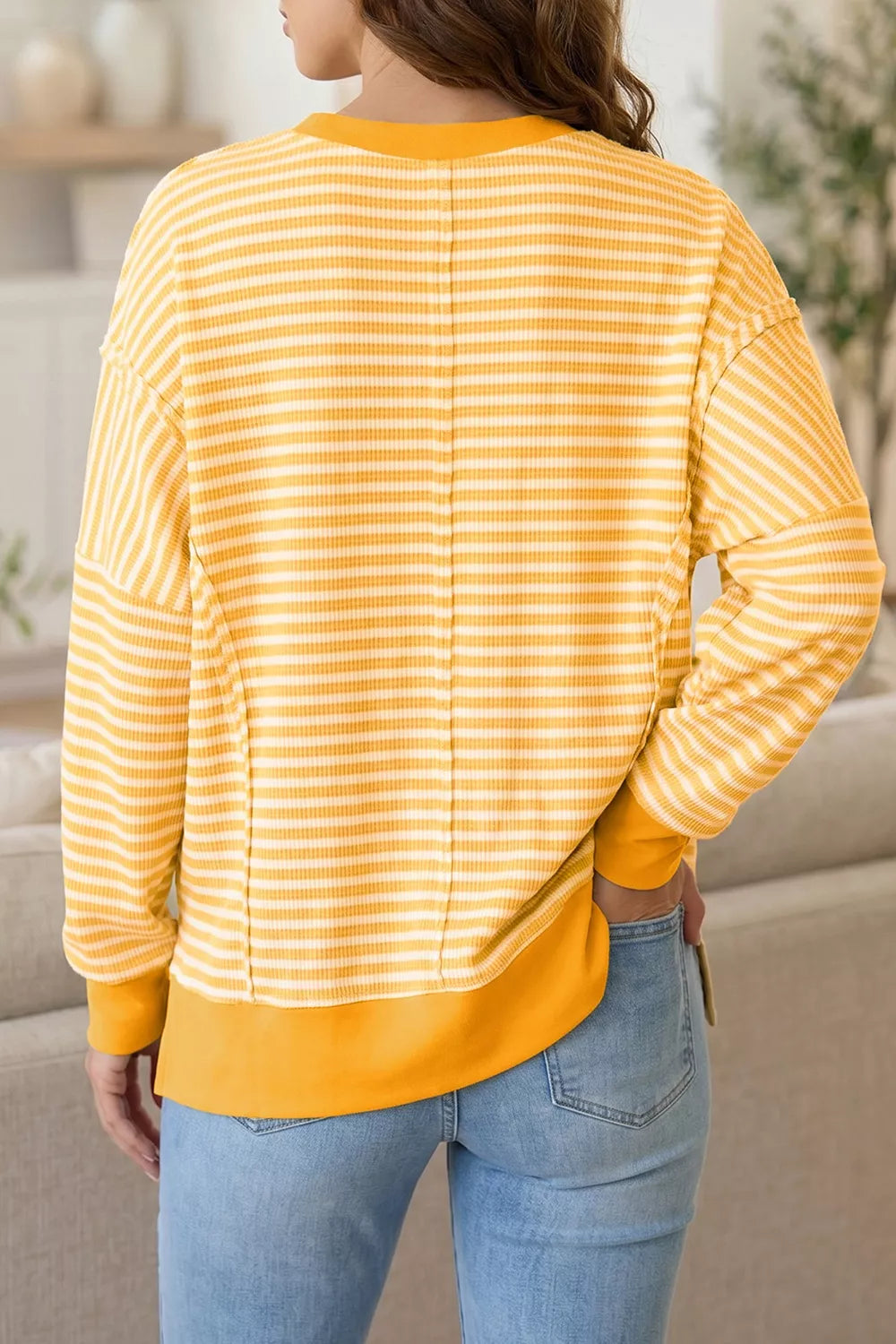 Stripe Boo Sequin Ghost Halloween Split Hem Long Sleeve Top