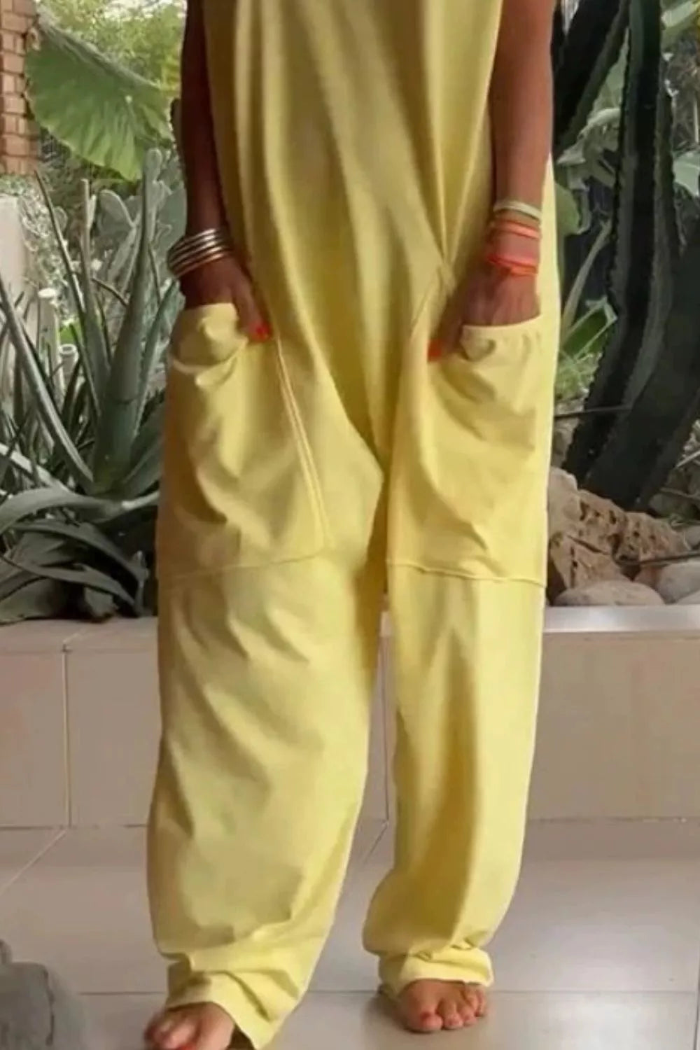 Full Size Casual V-Neck Short Sleeve Jumpsuit with Pockets Plus Size
