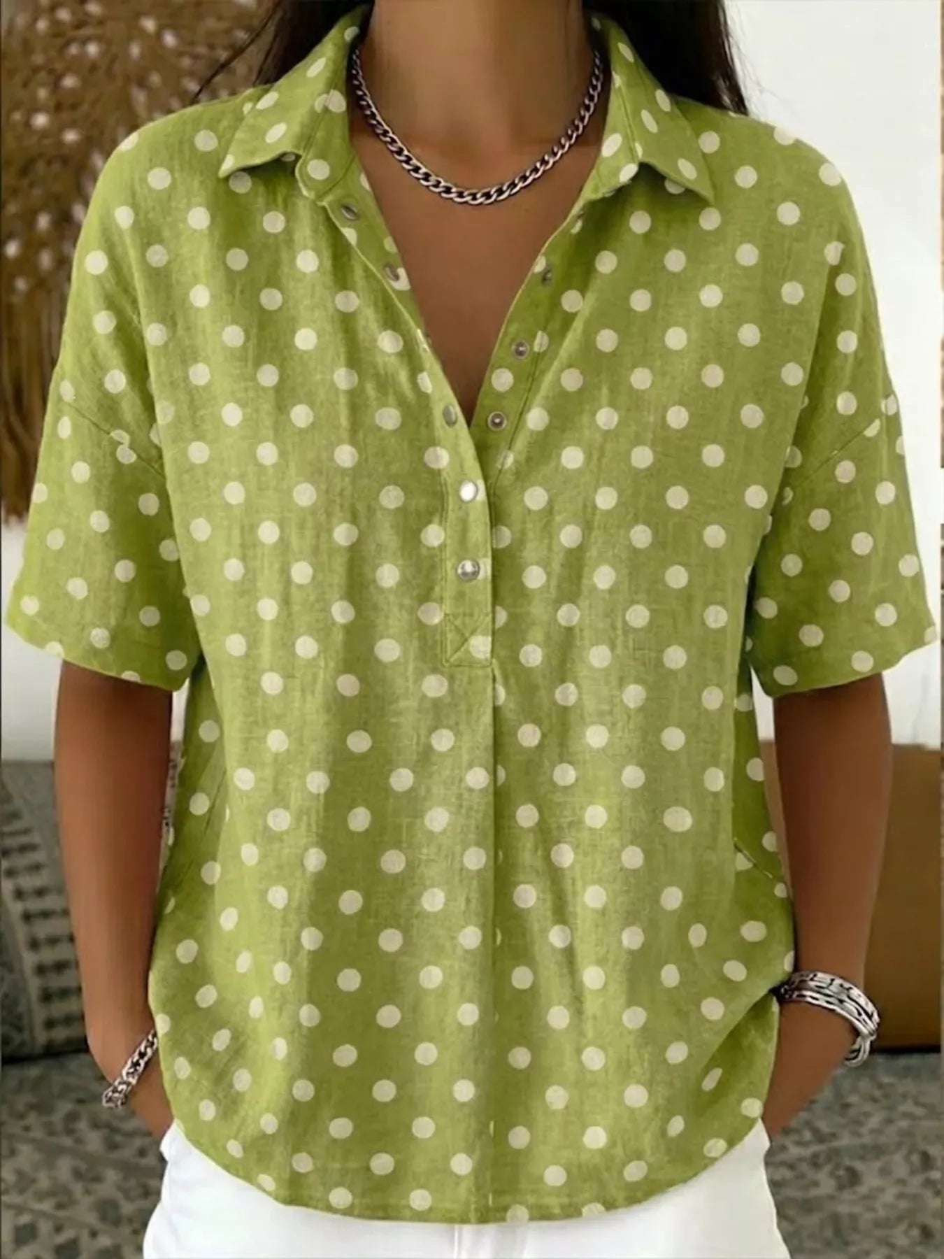 Full Size Polka Dot Short Sleeve Shirt Plus Size