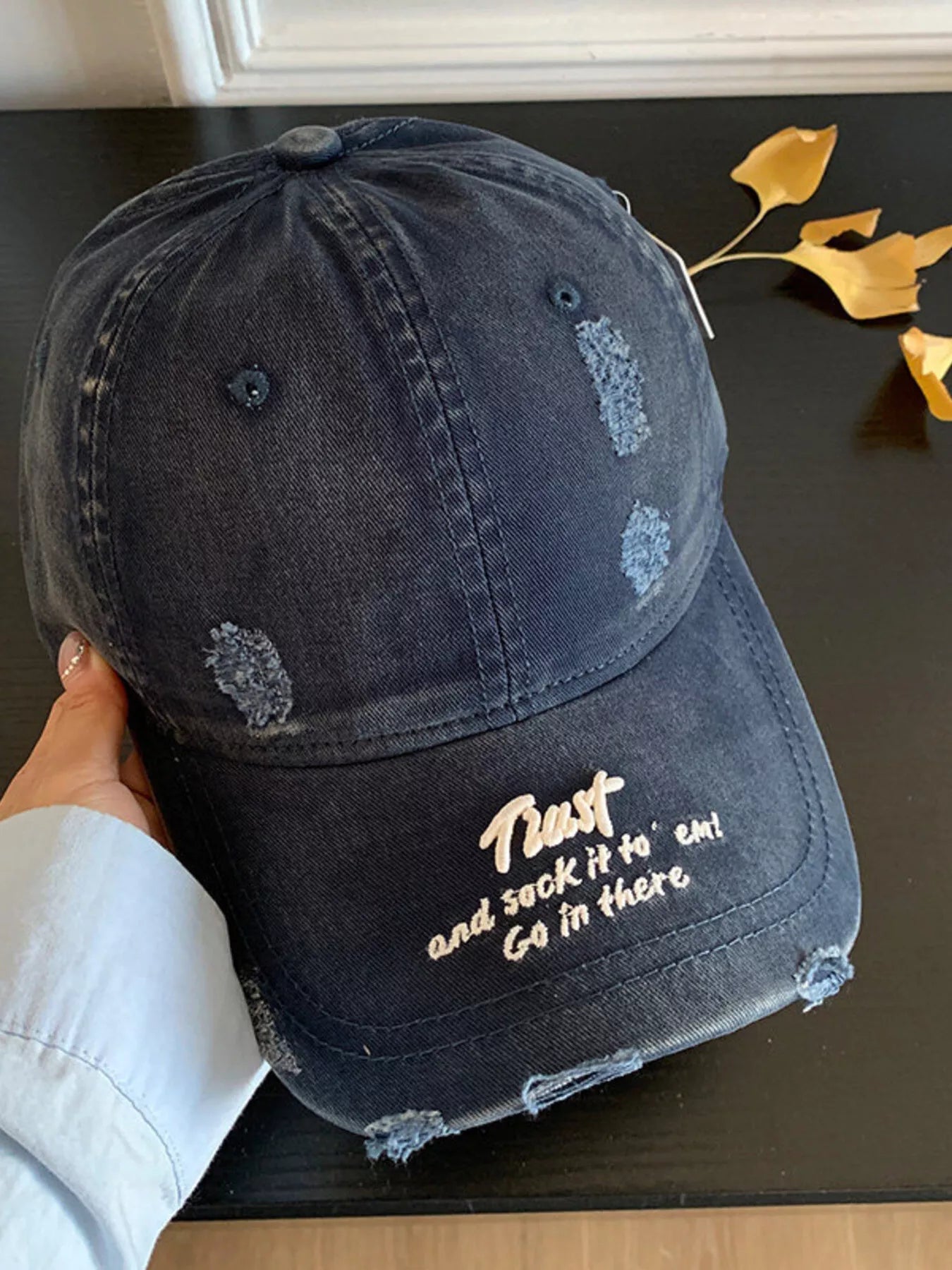 Distressed Embroidered Baseball Cap