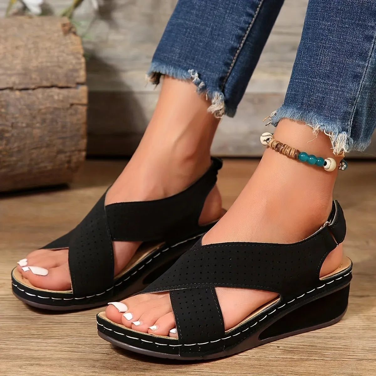 Criss-Cross Comfort Wedge Sandals