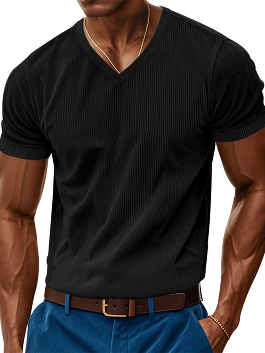 Men's Full Size Ribbed V-Neck T-Shirt Plus Size
