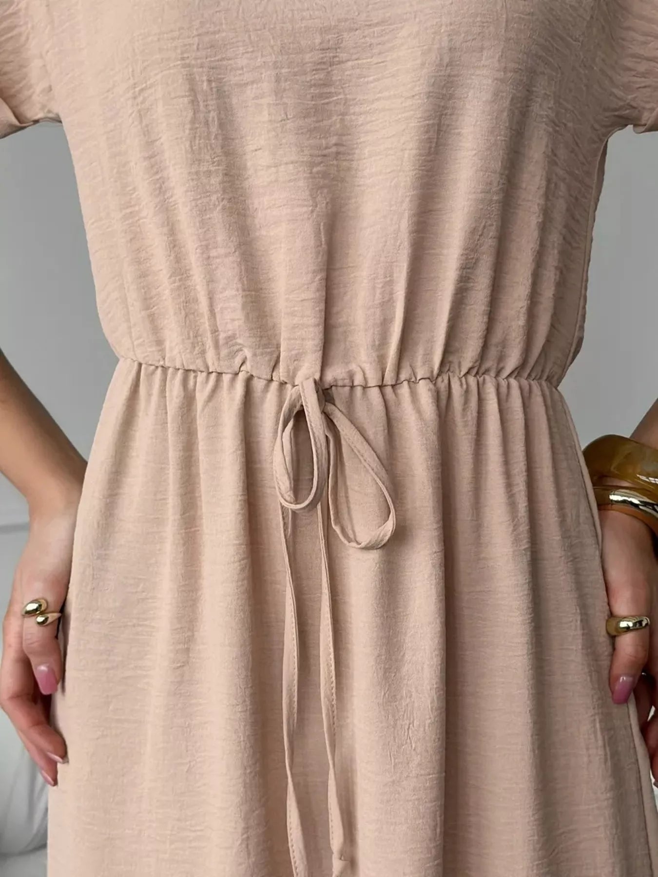 Casual Drawstring Waist Midi Dress