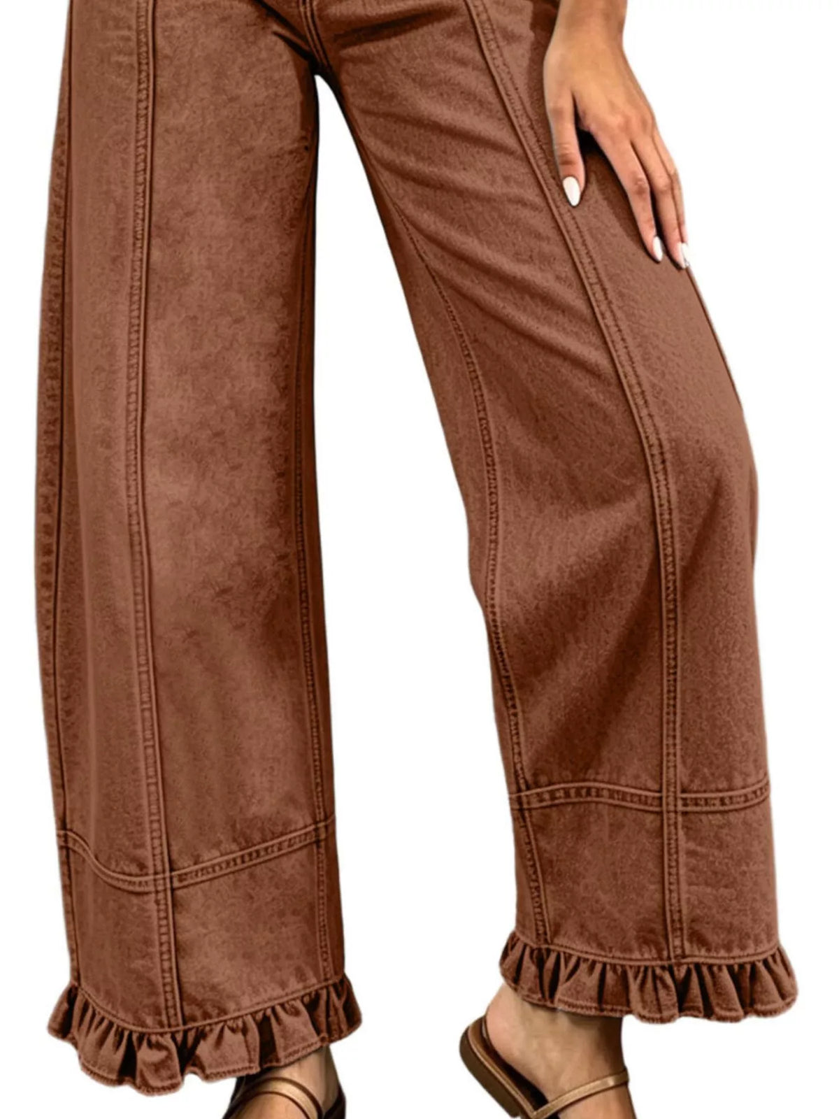 Full Size High-Waisted Wide-Leg Ruffled Hem Jeans Plus Size