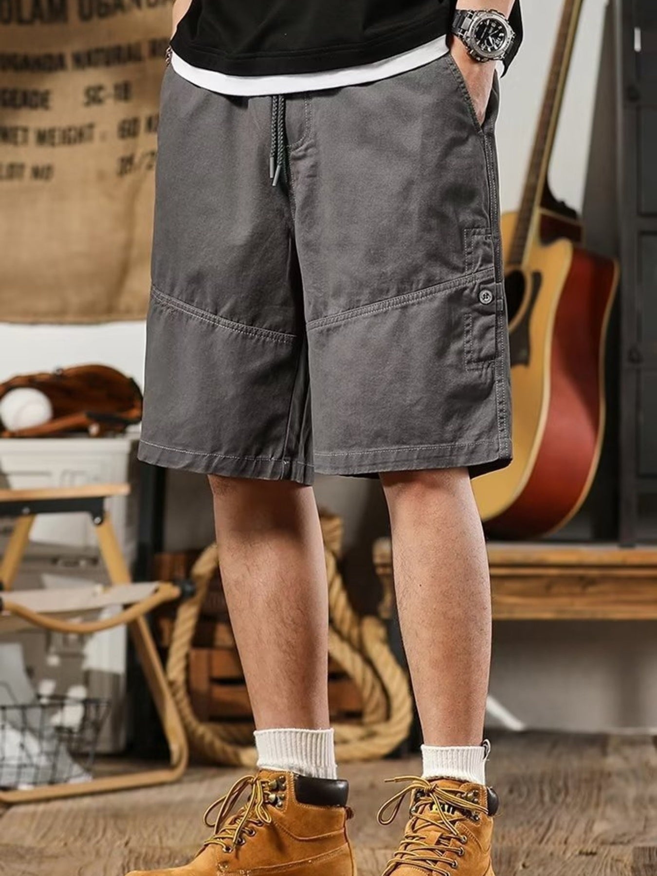 Men's Plus Size Drawstring Shorts with Pockets