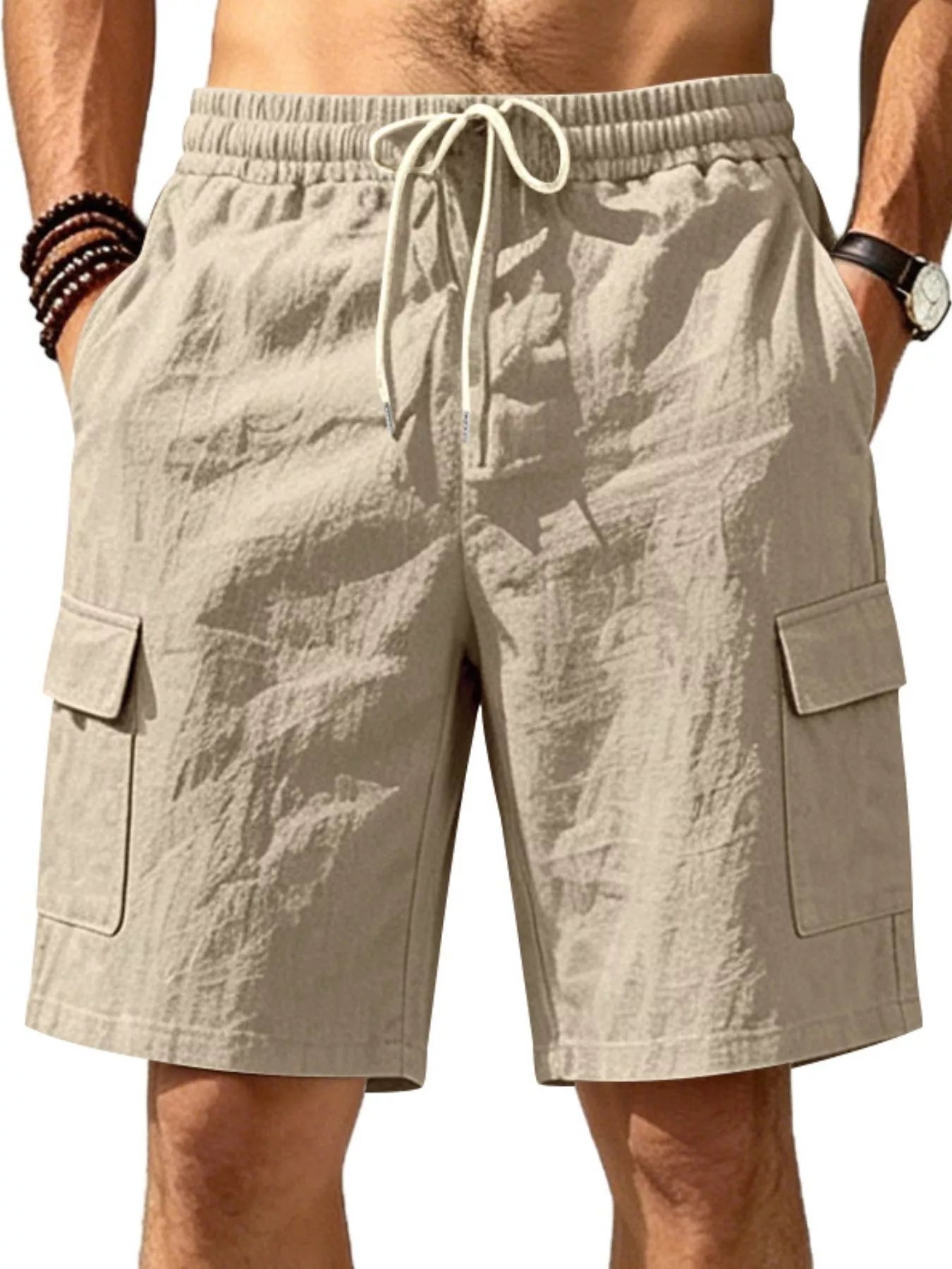 Men's Plus Size Casual Cargo Shorts with Drawstring Waist