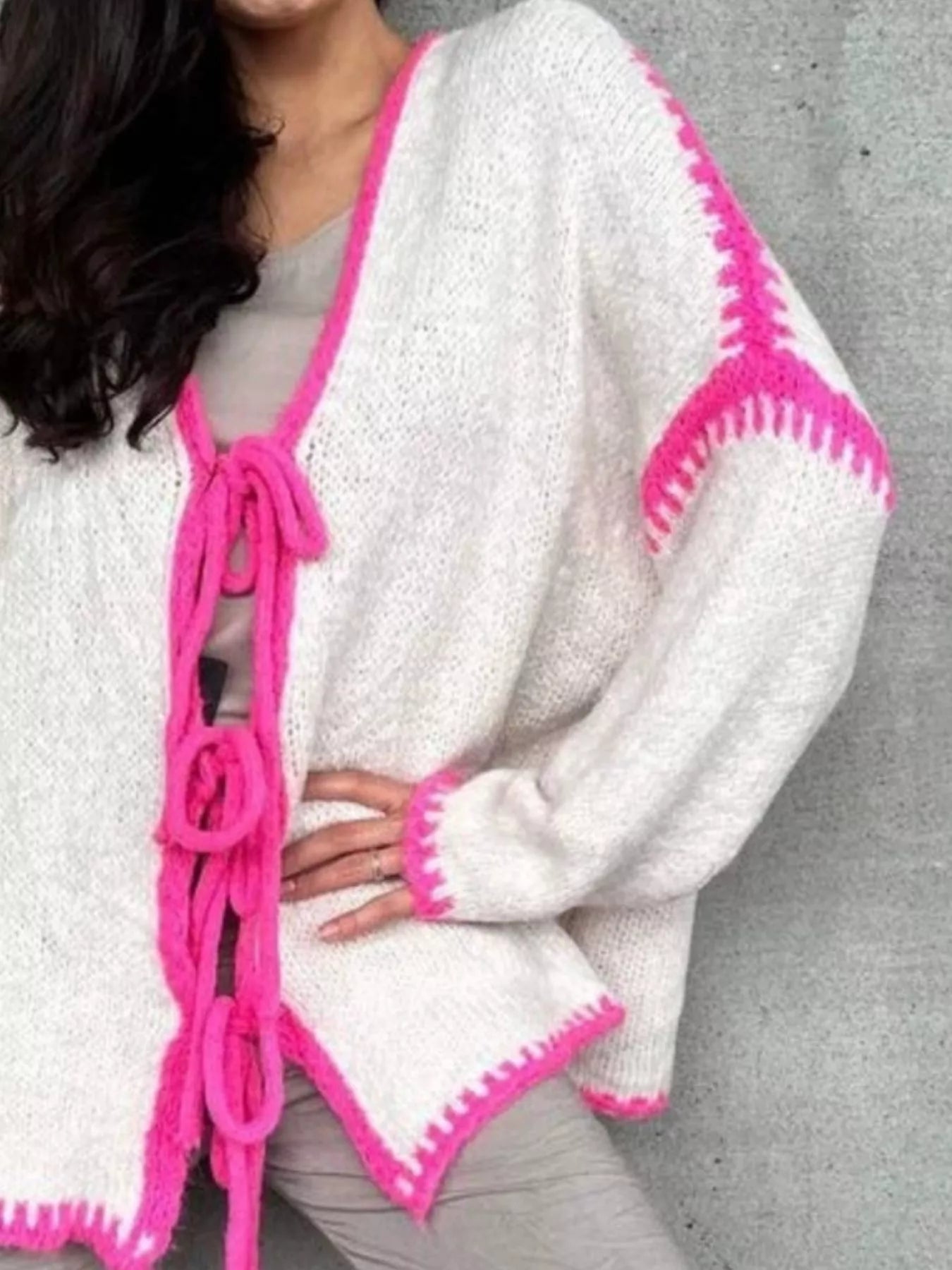 Tie Front Drop Shoulder Cardigan