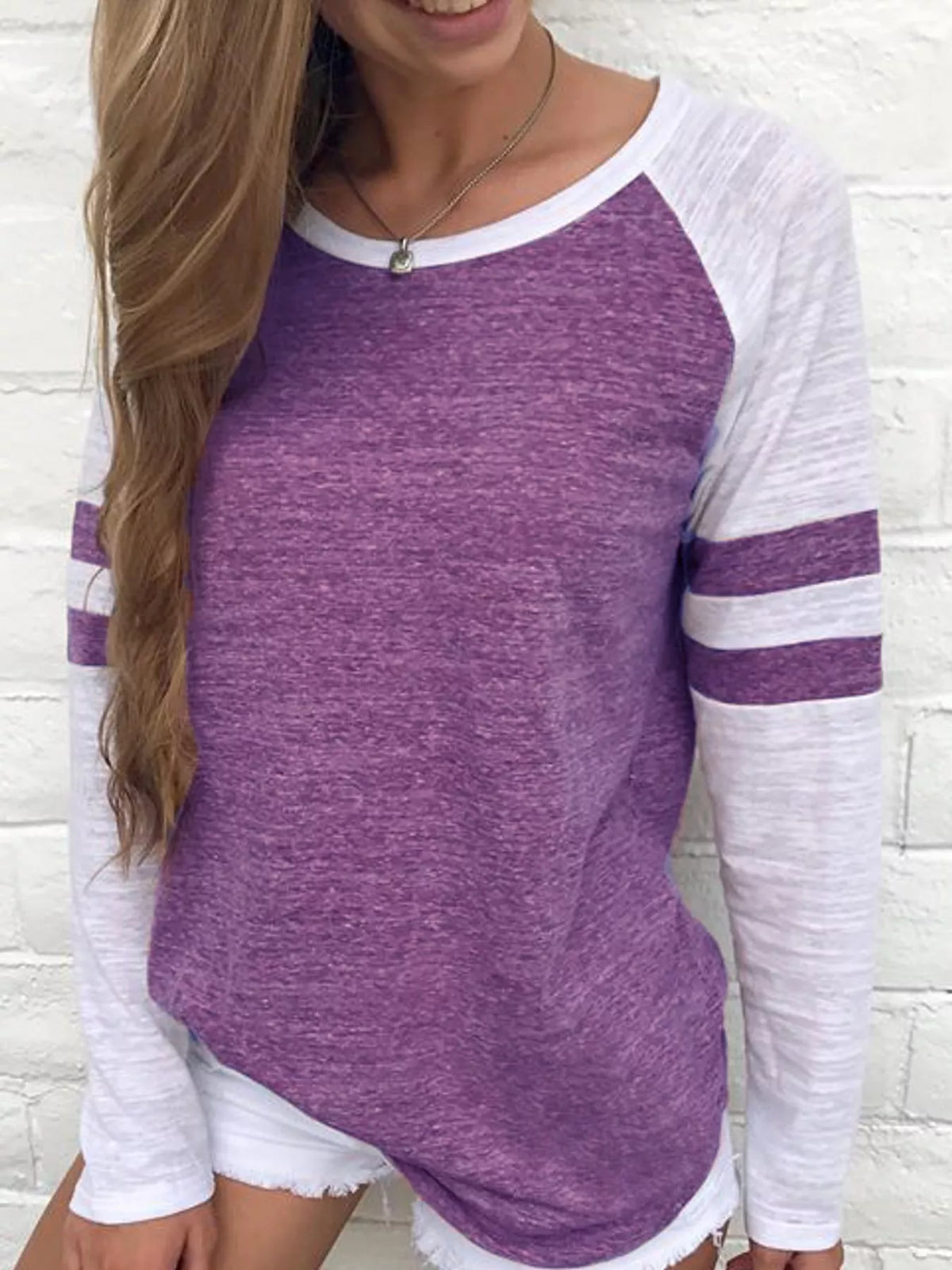 Full Size Color-Block Raglan Sleeve Striped T-Shirt Plus Size