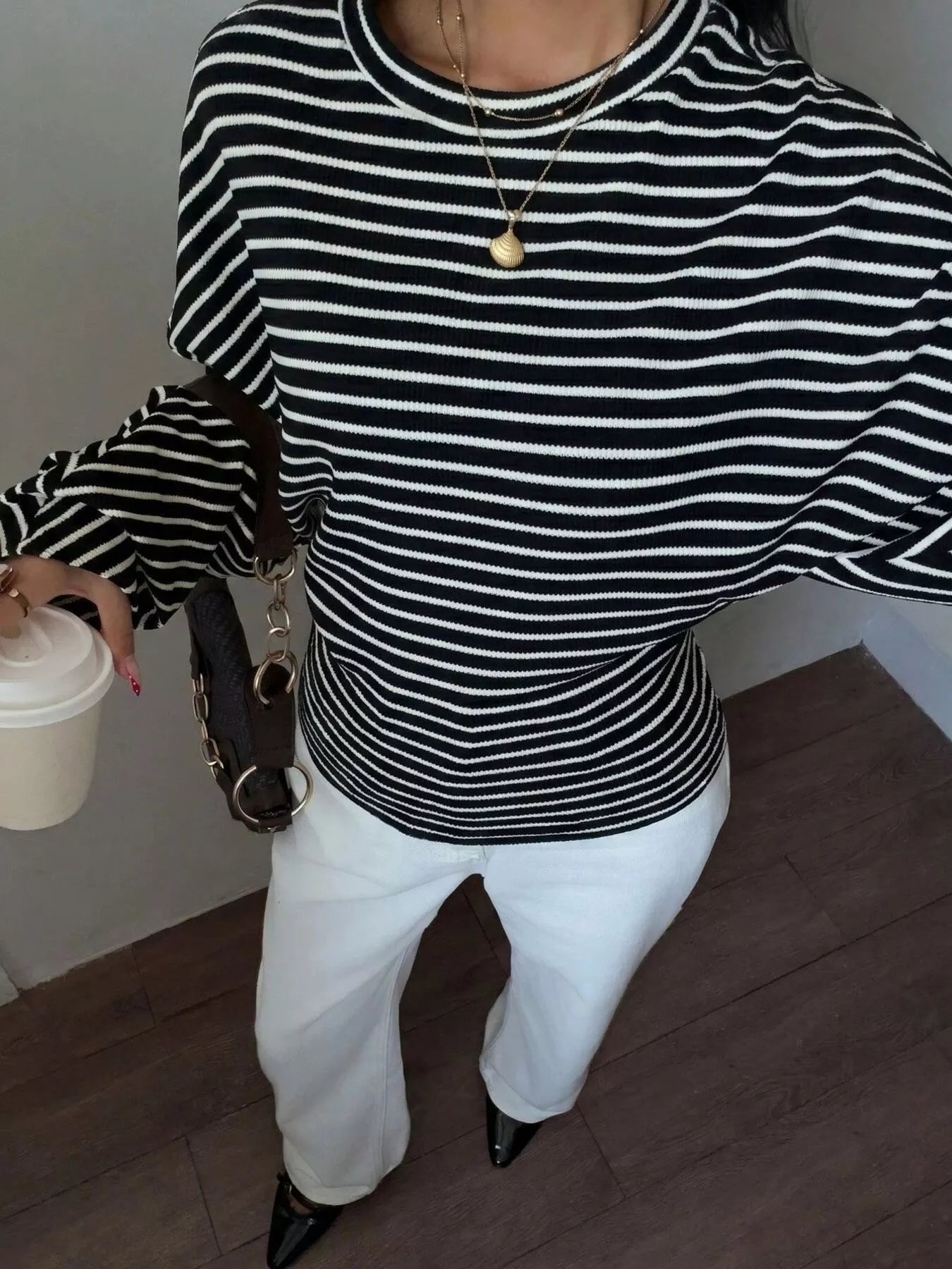 Casual Striped Batwing Sleeve T-Shirt