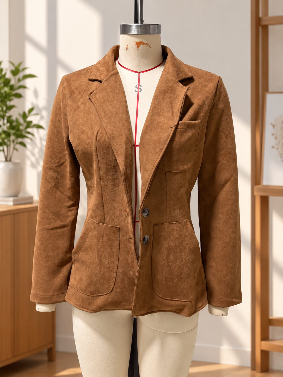 Women's Loose-Fit Faux-Suede Lapel Blazer