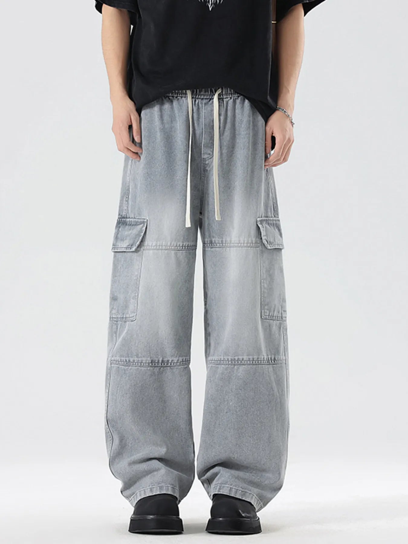 Men's Full Size Vintage Wash Wide Leg Jeans Plus Size