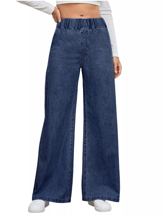 Elastic Waist Wide Leg Jeans