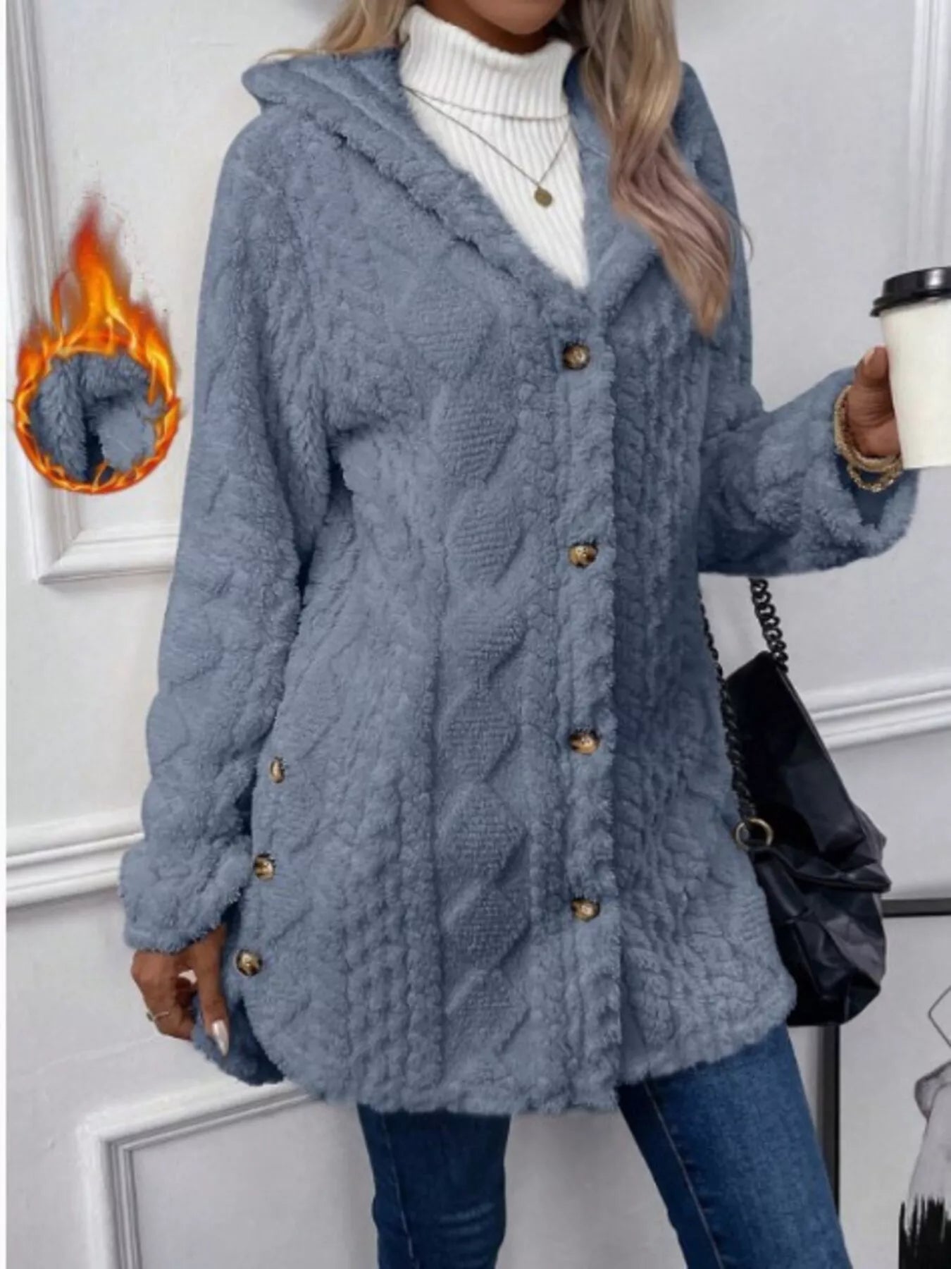 Full Size Button-Down Hooded Outerwear Plus Size