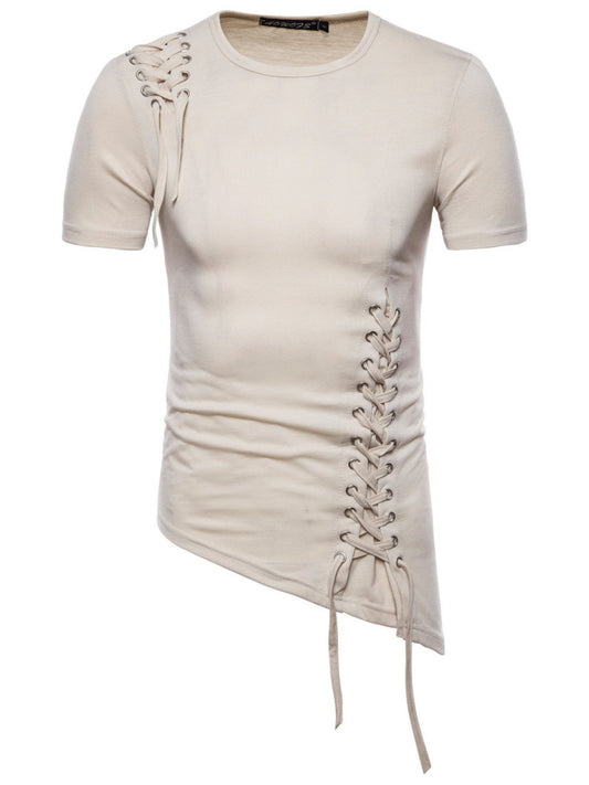 Men's Lace-Up Asymmetric Hem T-Shirt