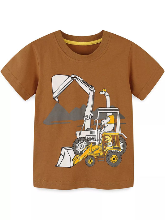 Children's Excavator & Dinosaur Graphic T-Shirt